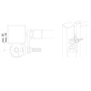 Технически чертеж на автомат за затваряне RHINO, показващ минимални и максимални размери.