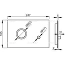 Чертеж на бутон за вградено тоалетно казанче STING с размери и спецификации.