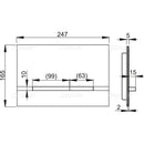 Схема на бутон за вградено тоалетно казанче STRIPE с размери 247x165 мм.
