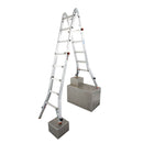 Алуминиева телескопична стълба KRAUSE TELE VARIO 4x5 в сгънато положение, разположена на метални кубчета.