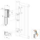 Схема на автомат за затваряне TIGER и панта PUMA с размери и подробности за инсталация.