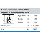 таблица с размери и характеристики на алуминиево мобилно скеле KRAUSE STABILO, дължина 2.00 м, широчина 0.75 м.